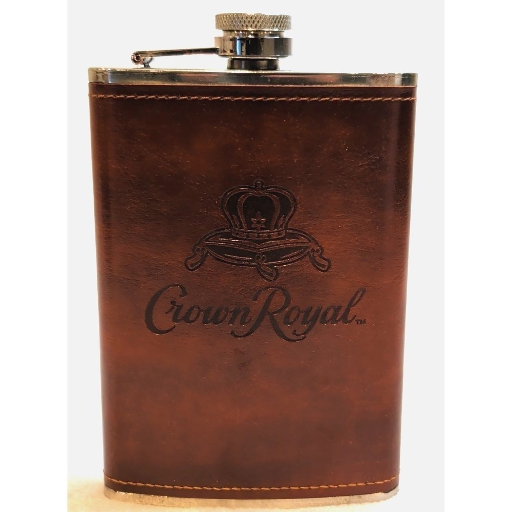 Crown Royal Limited Edition‎ Stainless Steel/Leather 8oz Hip Flask - Brand New